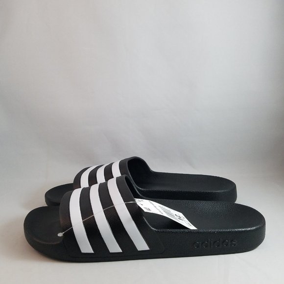 NEW Mens Sz 12 Adilette Aqua Slides - Black / White - Picture 2 of 9